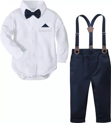 A&J DESIGN Baby Boys' Suits Infant Wedding Formal Easter Gentleman Suspenders Ring Bearer Outfit White and Navy onths