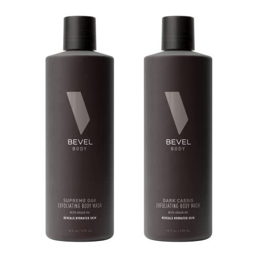 Bevel Exfoliating Body Wash Bundle for Men   Dark Cassis & Supreme Oak Scent Bundle with Charcoal and Argan Oil, Oz