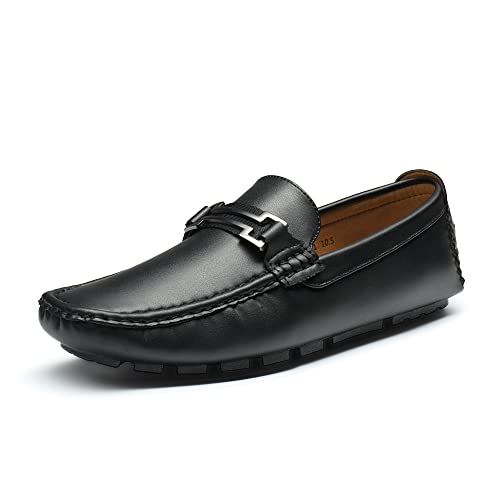 Bruno Marc Mens Faux Leather Driving Penny Loafers Boat Shoes, Black   (Hugh )