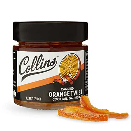 Collins Candied Fruit Orange Peel Twist in Syrup   Popular Cocktail Garnish for Skinny Margarita, Martini, Mojito, Old Fashioned Drinks, Peel for Baking, oz, Black
