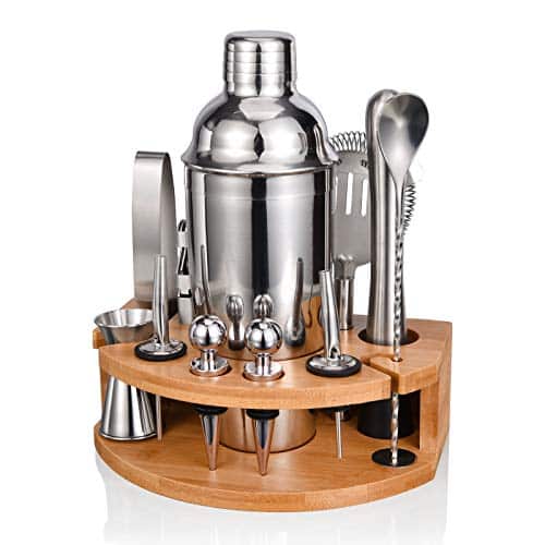 Esmula Bartender Kit with Stylish Bamboo Stand, Piece oz Cocktail Shaker Set for Mixed Drink, Professional Stainless Steel Bar Tool Set, Gift for Man Dad Cocktail Recipes Boo