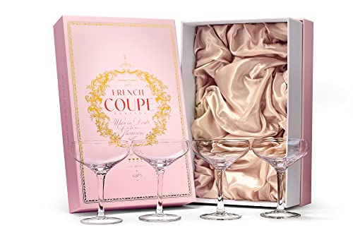 GLASSIQUE CADEAU French Small Vintage Champagne Coupe Glasses Set of oz Crystal Classic Cocktail Glassware Martini, Manhattan, Cosmopolitan, Sidecar, Daiquiri Retro Sauce