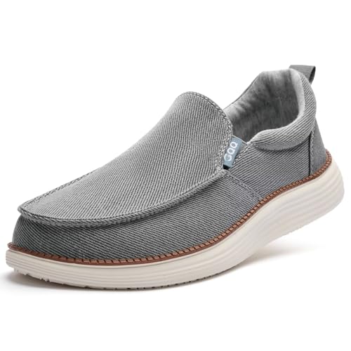 GQQ Mens Loafers Slip on Casual Shoes   Mens Canvas Boat Shoes Comfortable Lightweight Walking Shoes Grey