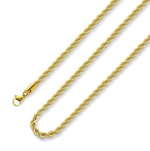 Gold Plated Necklace for Men Inches Stainless Steel Twist Rope Chain for Women Boys