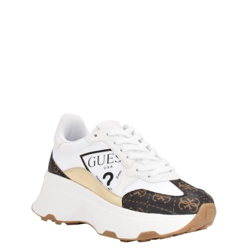 Guess Women's CALEBB Sneaker, WhiteBrown ,