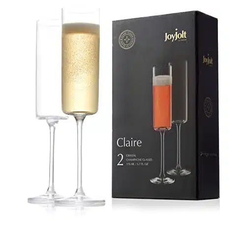 JoyJolt Champagne Flutes  Claire Collection Crystal Champagne Glasses Set of  Ounce Capacity  Exquisite Craftsmanship  Ideal for Home Bar, Special Occasions  Made in Europe