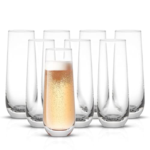 JoyJolt Milo Stemless Champagne Flutes Set of Crystal Glasses. oz Prosecco Wine Flute, Mimosa Glasses Set, Cocktail Glass Set, Water Highball Glass, Bar Glassware