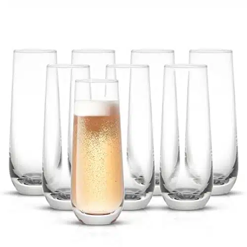 JoyJolt Milo Stemless Champagne Flutes Set of Crystal Glasses. oz Prosecco Wine Flute, Mimosa Glasses Set, Cocktail Glass Set, Water Highball Glass, Bar Glassware