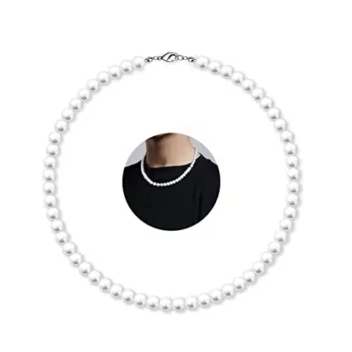 MJartoria Pearl Necklace for Men, '' Pearl Necklaces for Women, mm White Pearl Choker Necklace Trendy Jewelry Gifts for Women Men Teens
