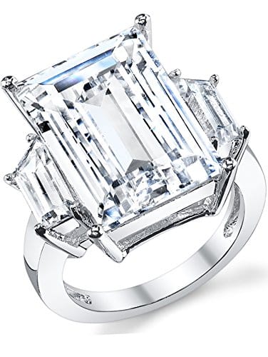 Metal Masters Co. Carats Sterling Silver Kim Kardashian Engagement Wedding Ring Emerald Cut Cubic Zirconia