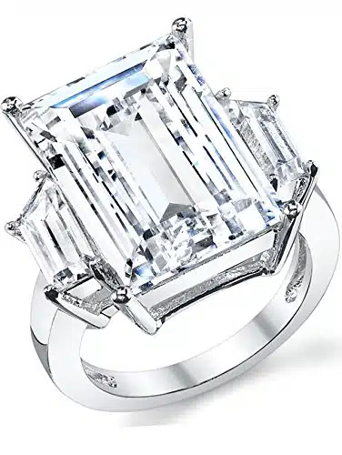 Metal Masters Co. Carats Sterling Silver Kim Kardashian Engagement Wedding Ring Emerald Cut Cubic Zirconia
