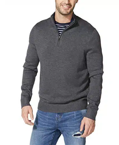 Nautica Men's Quarter Zip Sweater, Charcoal Heather, X Large
