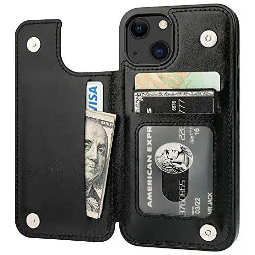 ONETOP Compatible with iPhone allet Case with Card Holder, PU Leather Kickstand Card Slots Case, Double Magnetic Clasp Durable Shockproof Cover Inch(Black)
