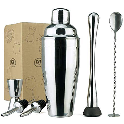 PG Professional Bartender Kit PC Premium Cocktail Stainless Steel Shaker Set oz Martini Shaker Gloss Finish, with Muddler, Stirring Spoon, x Wine Pourer, and Double Jigger