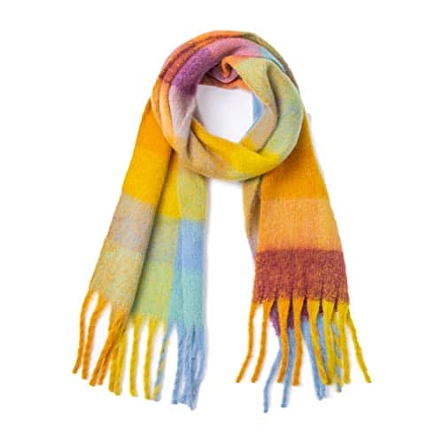 SHOHOKU Large Chunky Plaid Scarf Coloured Checked Oversized Scarf Tassel Soft Fall Winter Thick Warm Shawl Women(E)
