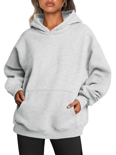 Trendy Queen Oversized Sweatshirts for Women Cute Fleece Hoodies Long Sleeve Shirts Sweaters Loose Fit Casual Pullover Fall Outfits inter Clothes Teen Girls Grey