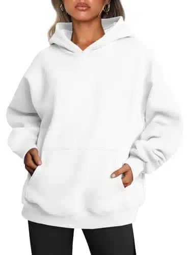 Trendy Queen Oversized Sweatshirts for Women White Fleece Hoodies Long Sleeve Sweaters Cute Loose Casual Pullover Fall Clothes Winter Yk Clothes Teen Girls