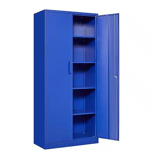 Yizosh Metal Garage Storage Cabinet with Doors and Adjustable Shelves   Steel Lockable File Cabinet,Locking Tool Cabinets for Office,Home,Garage,Gym,School (Blue)