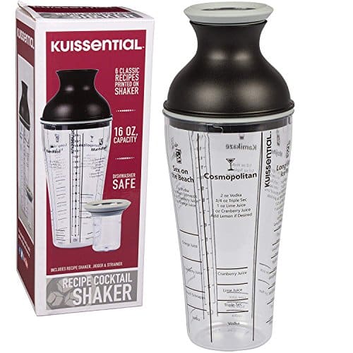 oz Large Cocktail Shaker Bar Set Includes Measuring Jigger, Strainer, Printed Mixed Drink Recipe Measurements on Bottle Bartender Kit for Mojitos, Martinis & More Great for