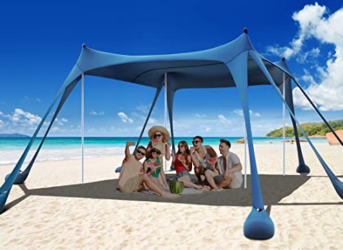 Osoeri Beach Tent, Camping Sun Shelter UPF+ with Sandbags, Sand Shovels, Ground Pegs & Stability Poles, Outdoor Shade Beach Canopy for Camping Trips, Fishing, Backyard Fun or