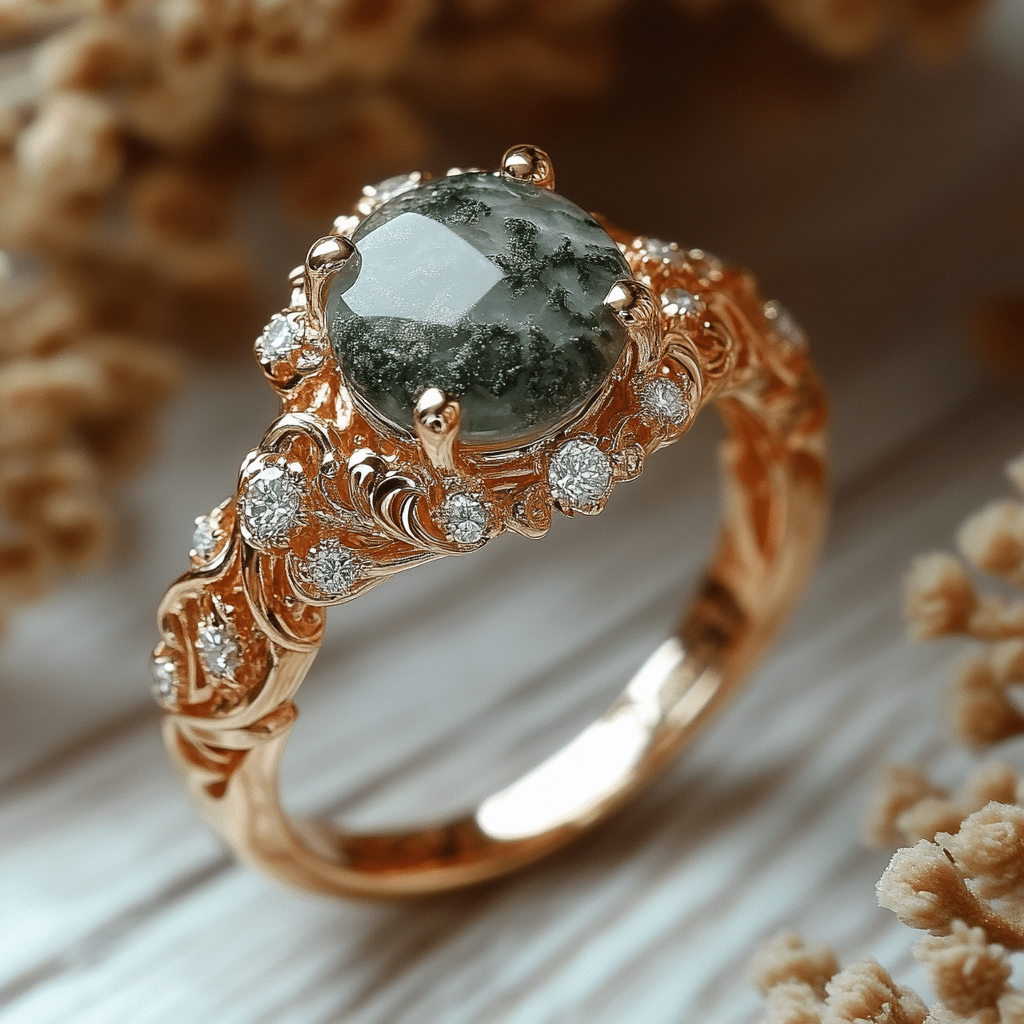 moss agate engagement ring